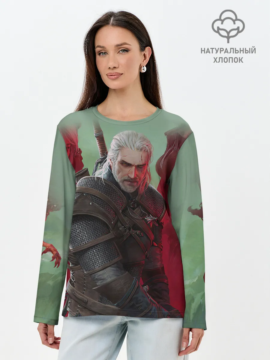 Лонгслив женский. Хлопок / ВЕДЬМАК | THE WITCHER | ГЕРАЛЬТ С МЕЧОМ