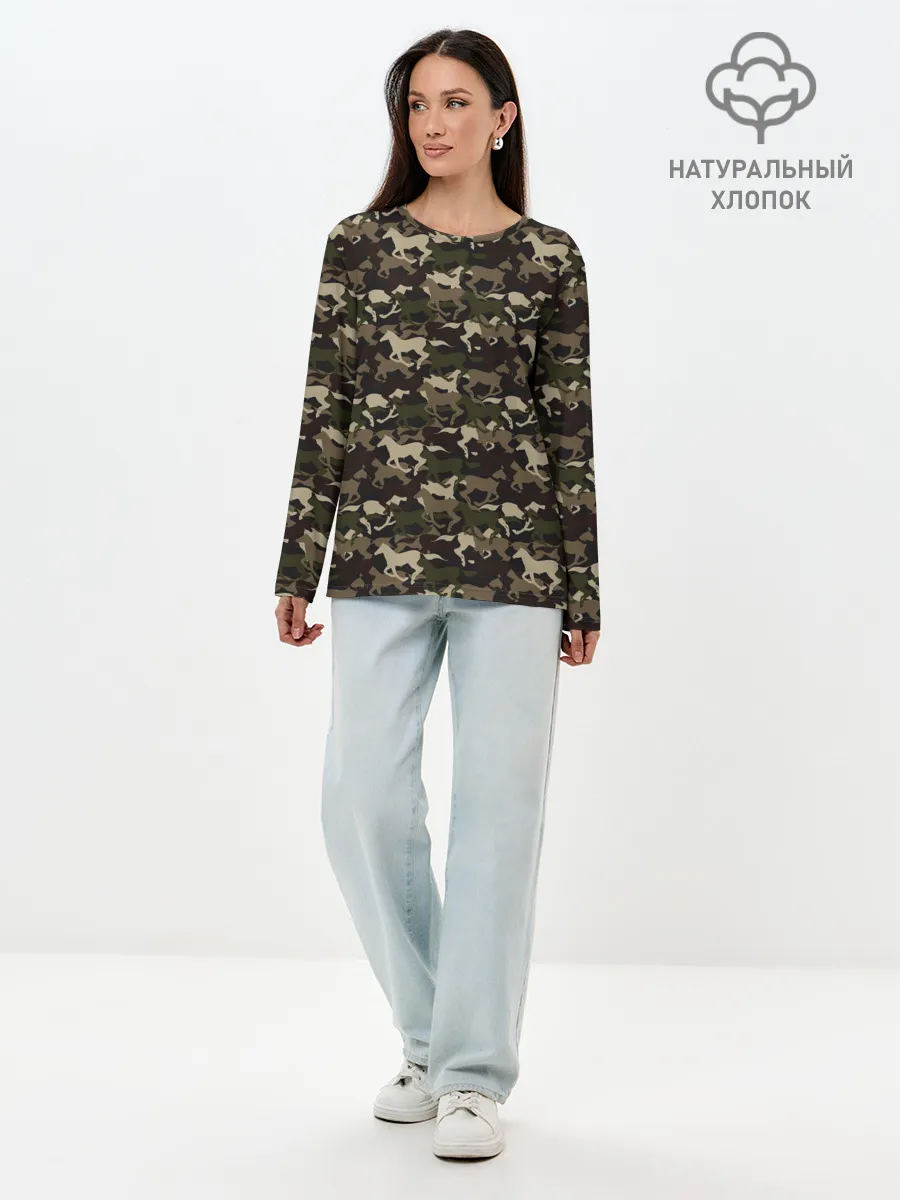 Лонгслив женский. Хлопок / Лошади