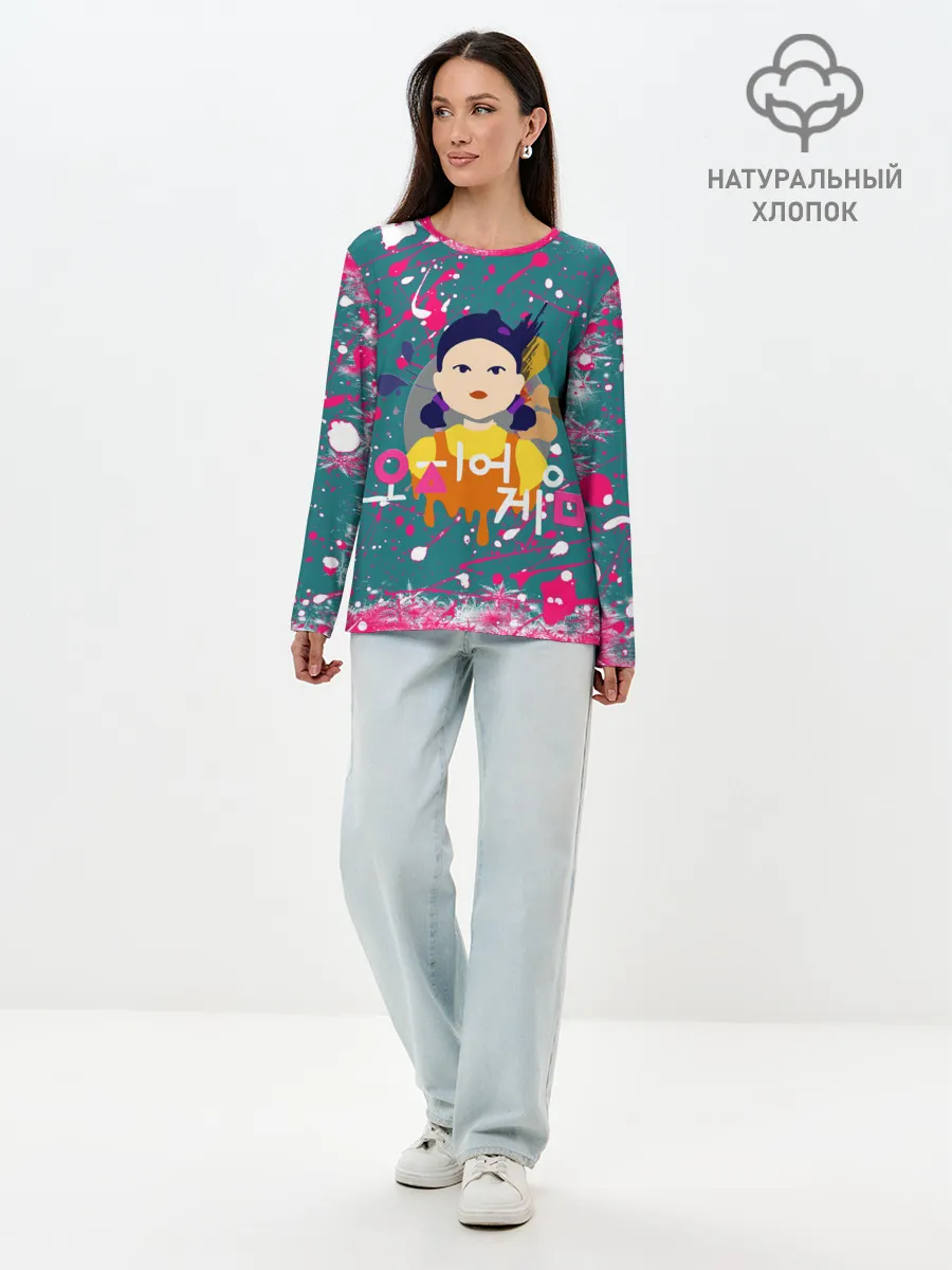 Лонгслив женский. Хлопок / ИГРА В КАЛЬМАРА SQUID GAME КУКЛА