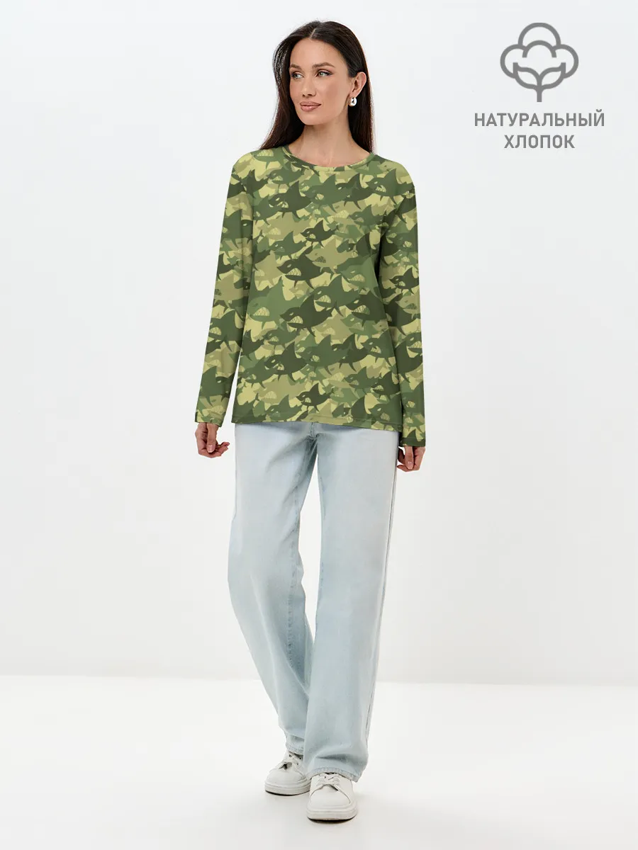 Лонгслив женский. Хлопок / Акулы