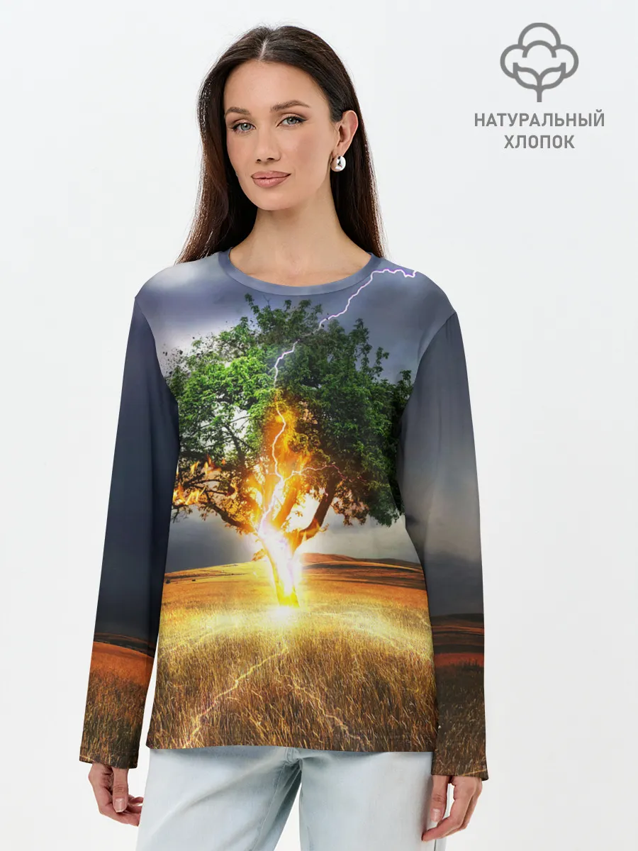 Лонгслив женский. Хлопок / Удар молнией
