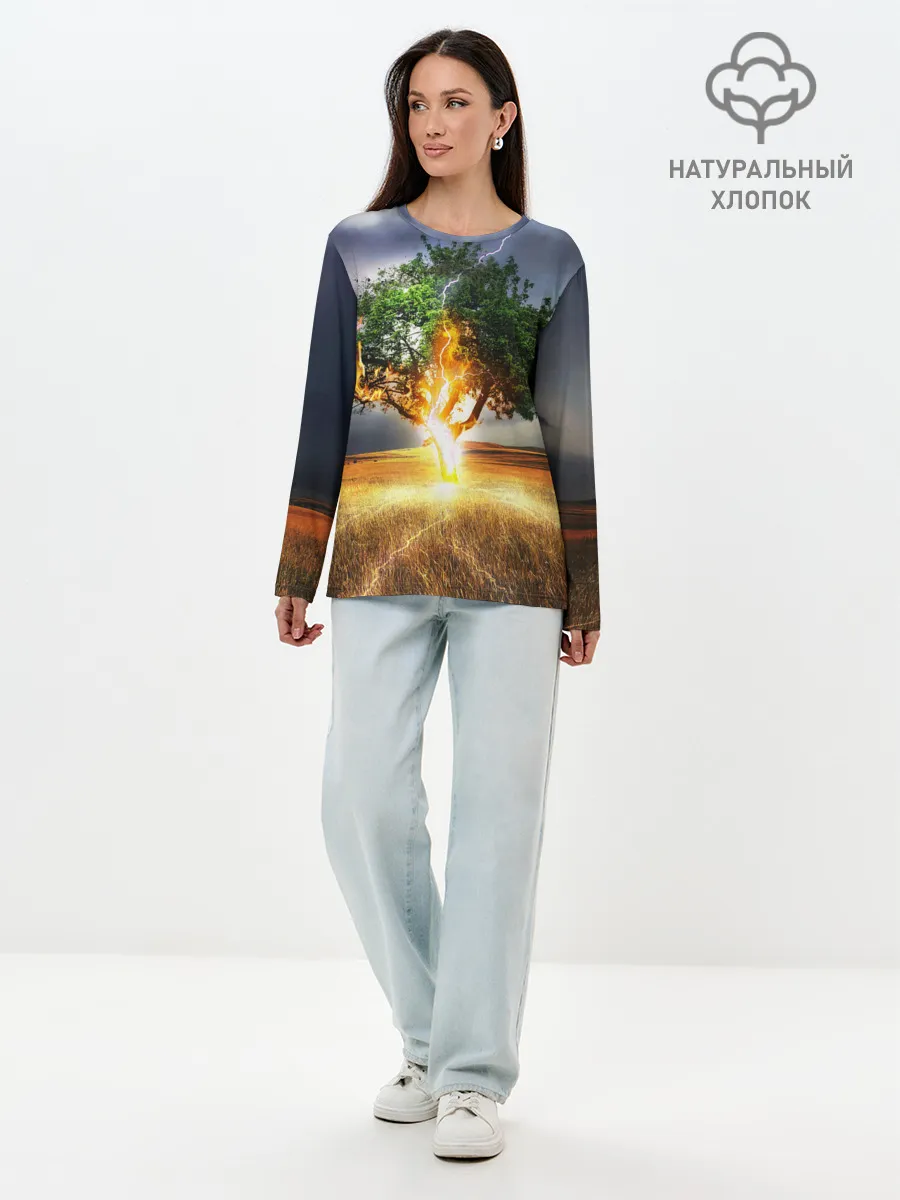 Лонгслив женский. Хлопок / Удар молнией