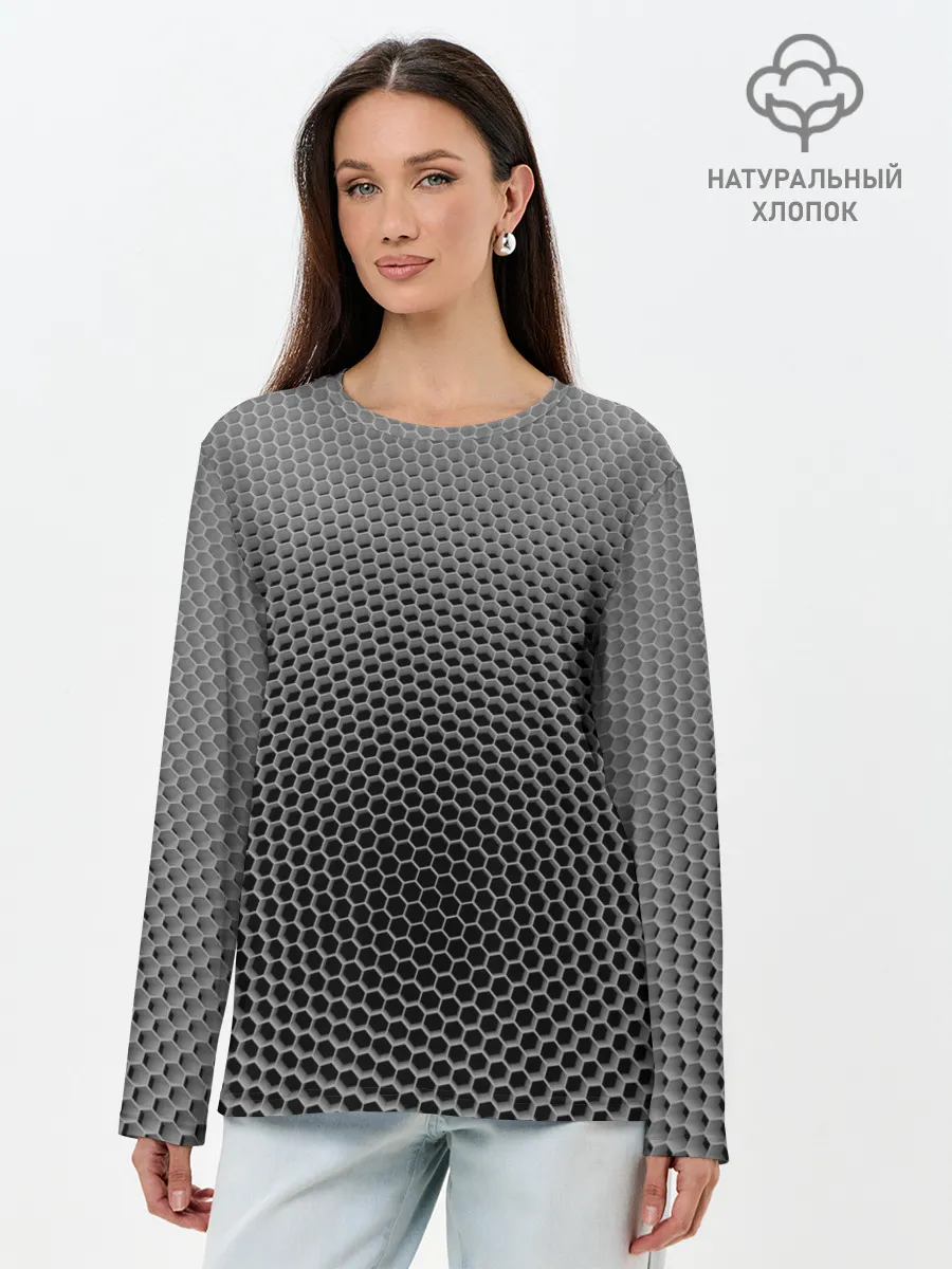 Лонгслив женский. Хлопок / шестиугольная сетка