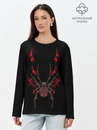 Лонгслив женский. Хлопок / Красно белый паук