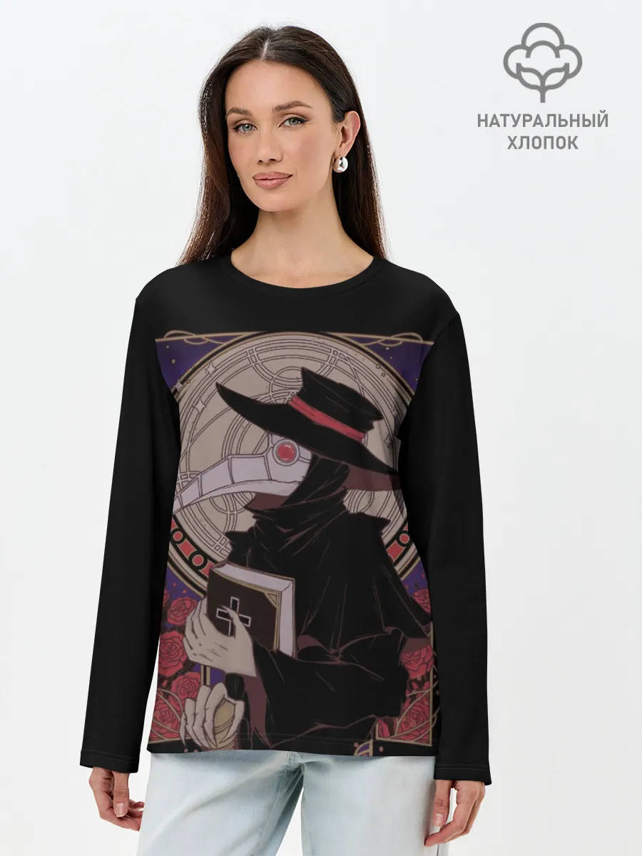 Лонгслив женский. Хлопок / Чумной доктор 1