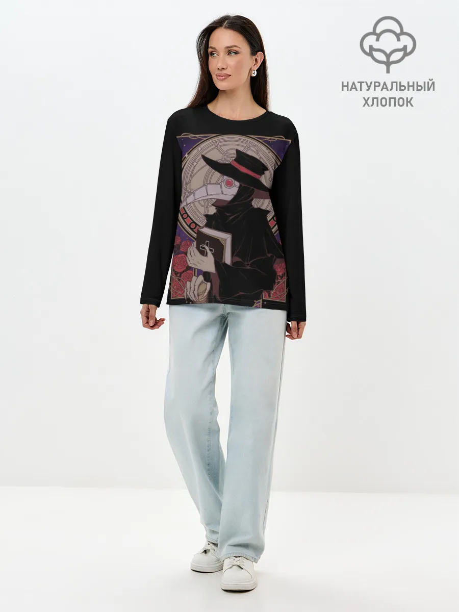 Лонгслив женский. Хлопок / Чумной доктор 1