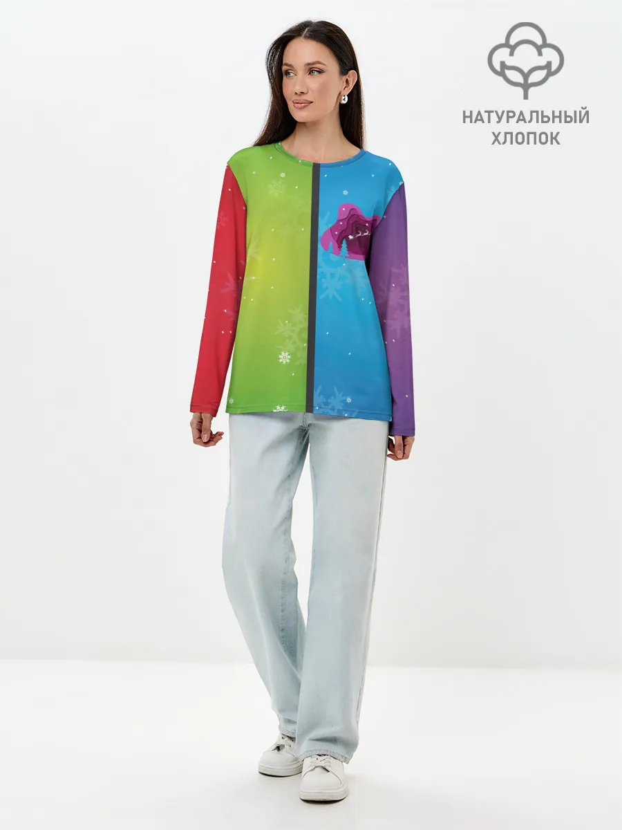 Лонгслив женский. Хлопок / Цветное рождество Snowflake