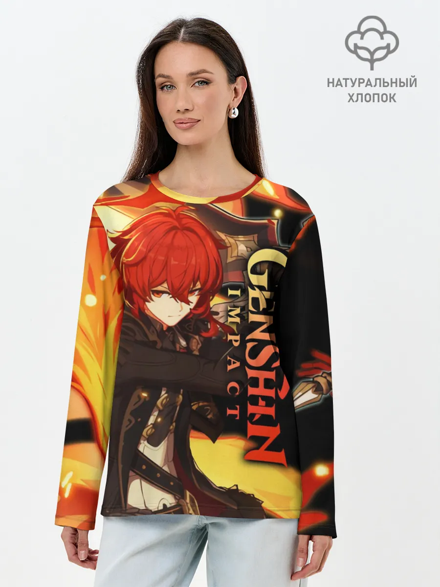 Лонгслив женский. Хлопок / Геншин импакт: Дилюк