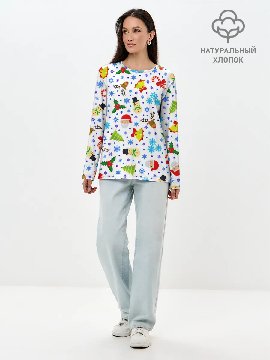 Лонгслив женский. Хлопок / Новогодний - Рождественский узор