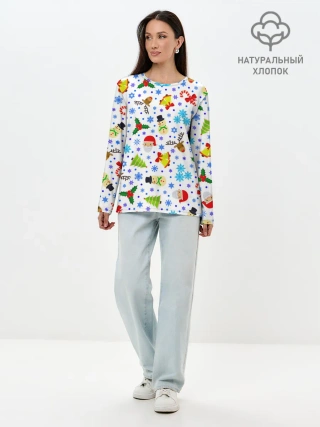 Лонгслив женский. Хлопок / Новогодний - Рождественский узор