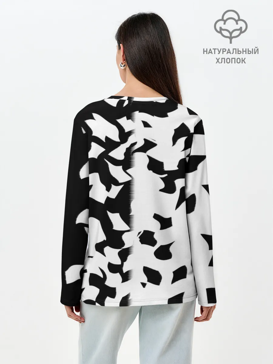 Лонгслив женский. Хлопок / черно-белый камуфляж