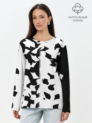 Лонгслив женский. Хлопок / черно-белый камуфляж