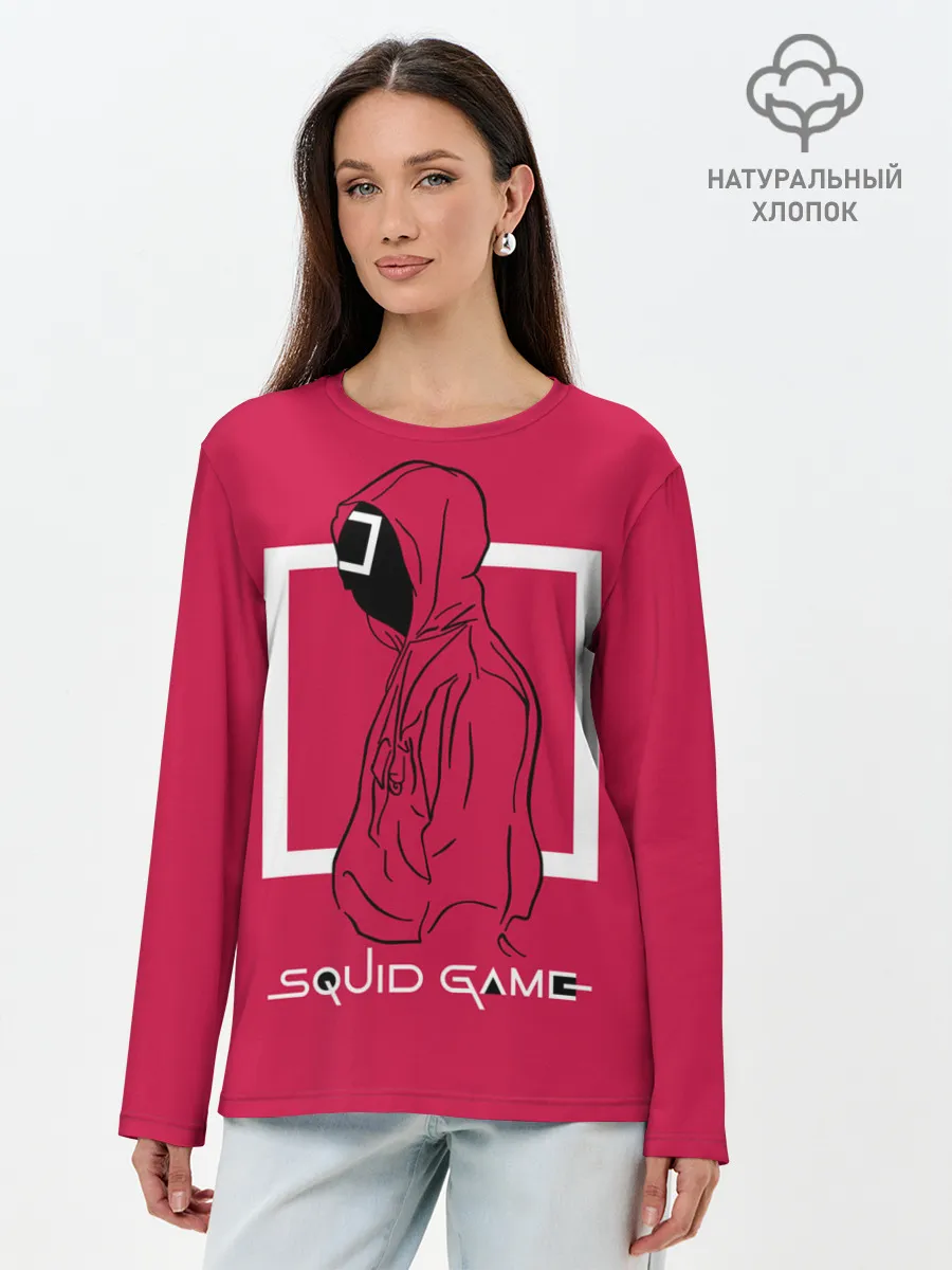 Лонгслив женский. Хлопок / Игра в кальмара: стражник квадрат