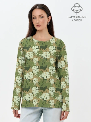 Лонгслив женский. Хлопок / Силуэты Черепов