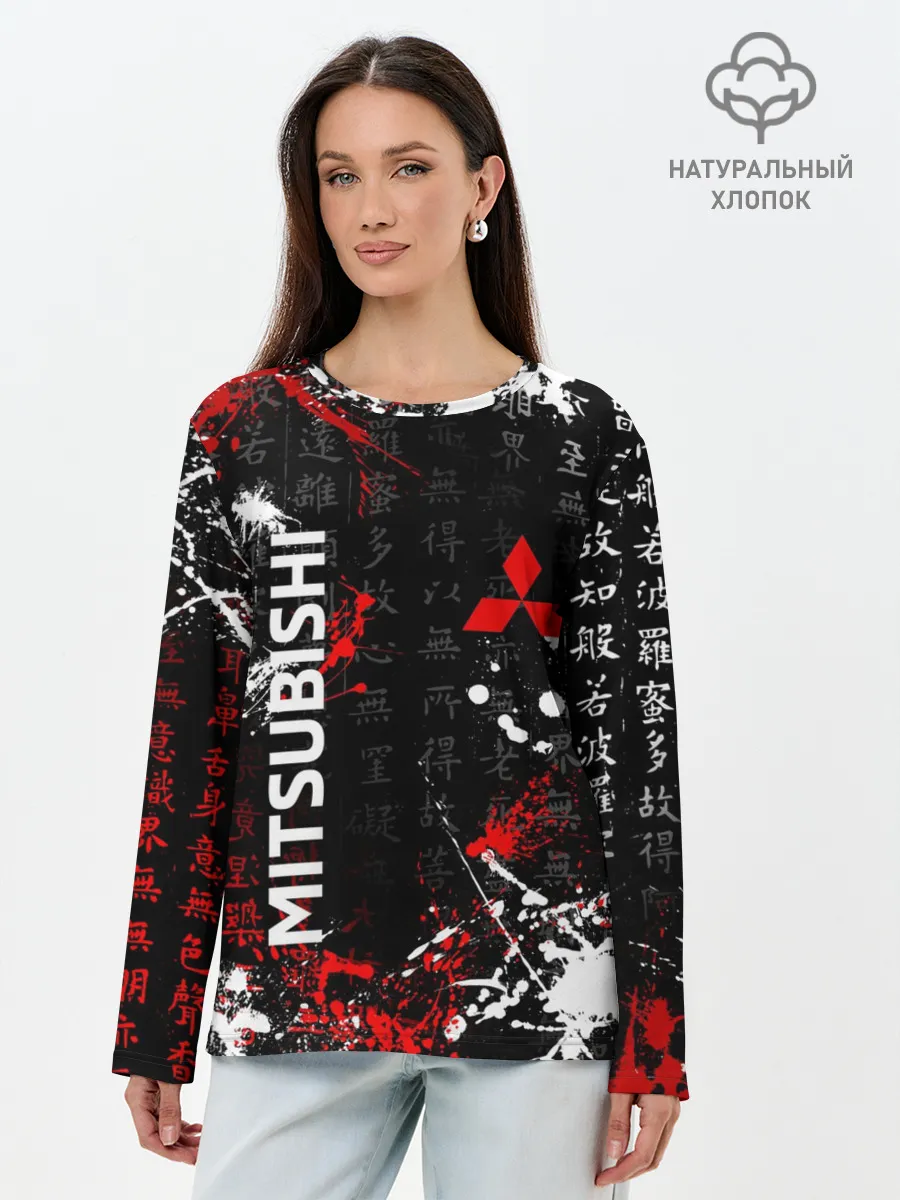Лонгслив женский. Хлопок / Японские символы | Митсубиси