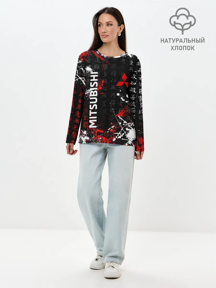 Лонгслив женский. Хлопок / Японские символы | Митсубиси