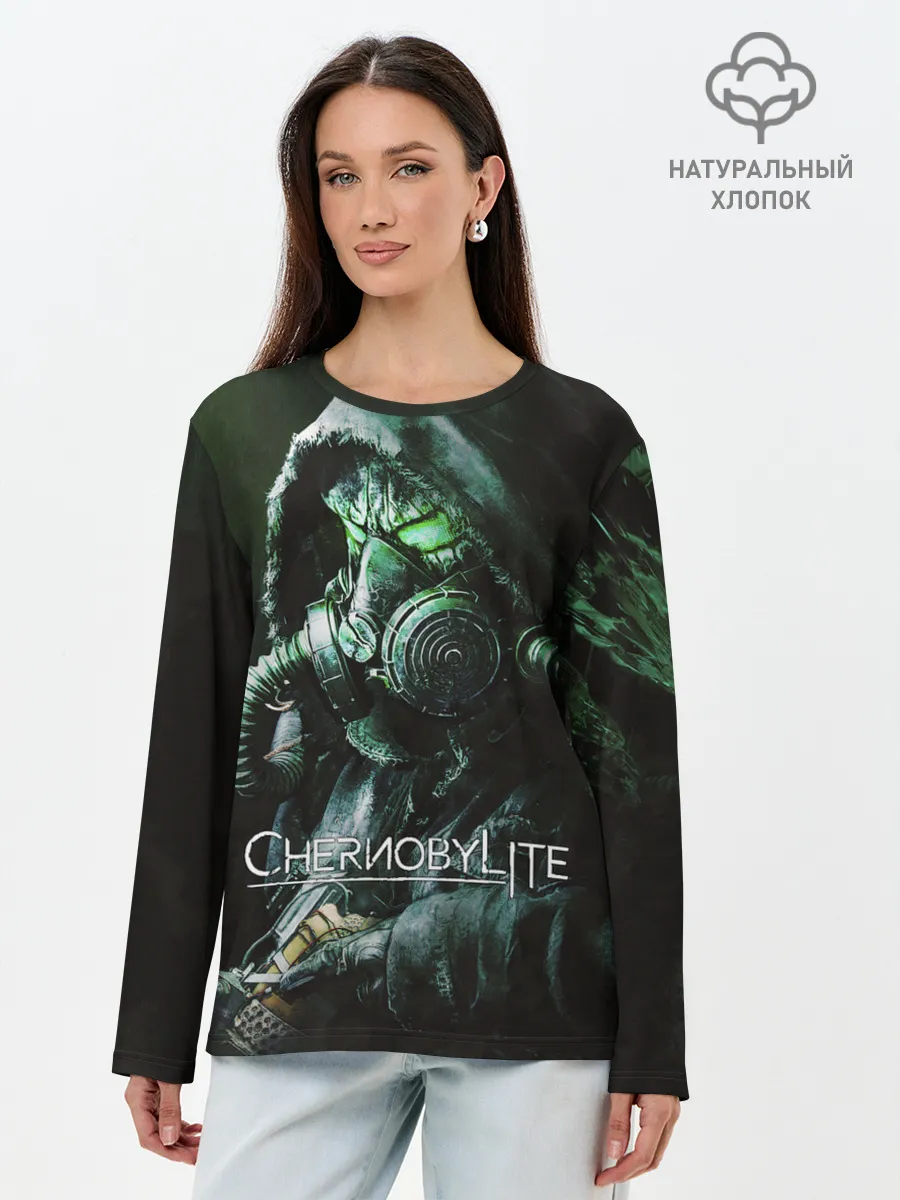 Лонгслив женский. Хлопок / Chernobylite - Черный сталкер