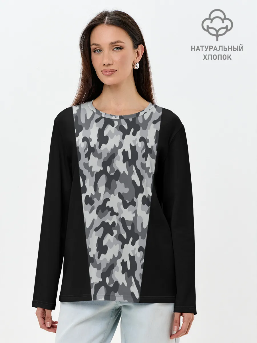 Лонгслив женский. Хлопок / Стиль - Камуфляж