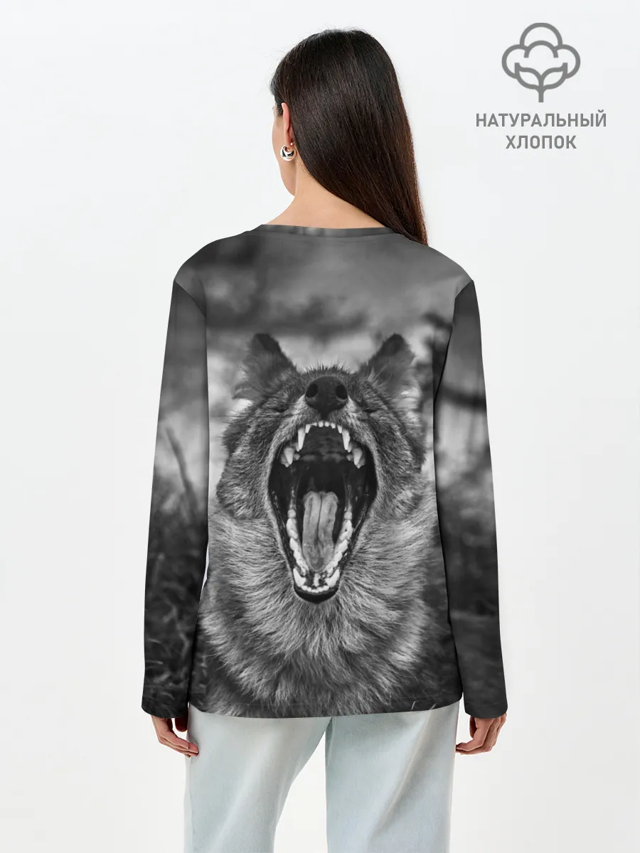 Лонгслив женский. Хлопок / Волчья пасть, зевает
