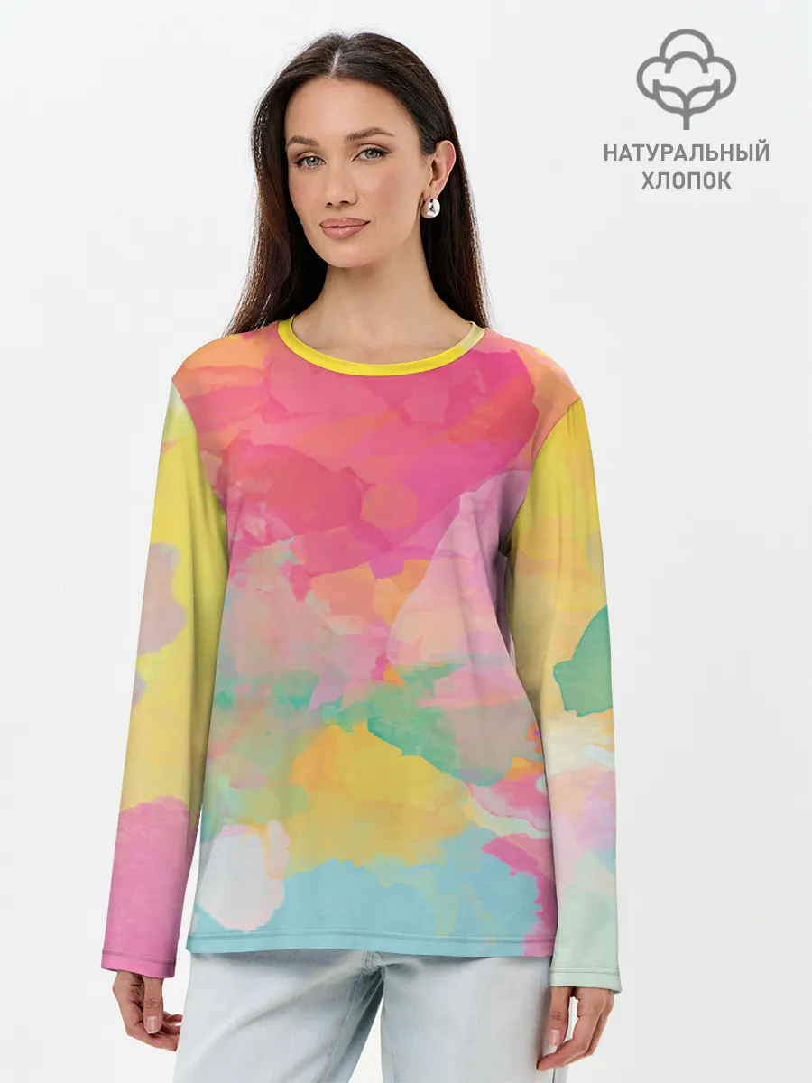 Лонгслив женский. Хлопок / Радужная акварель