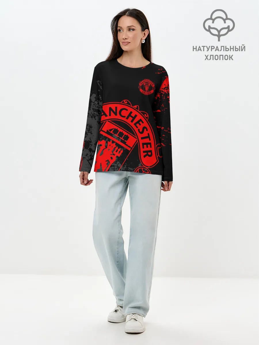 Лонгслив женский. Хлопок / МАНЧЕСТЕР ЮНАЙТЕД КРАСНЫЙ ЛОГО