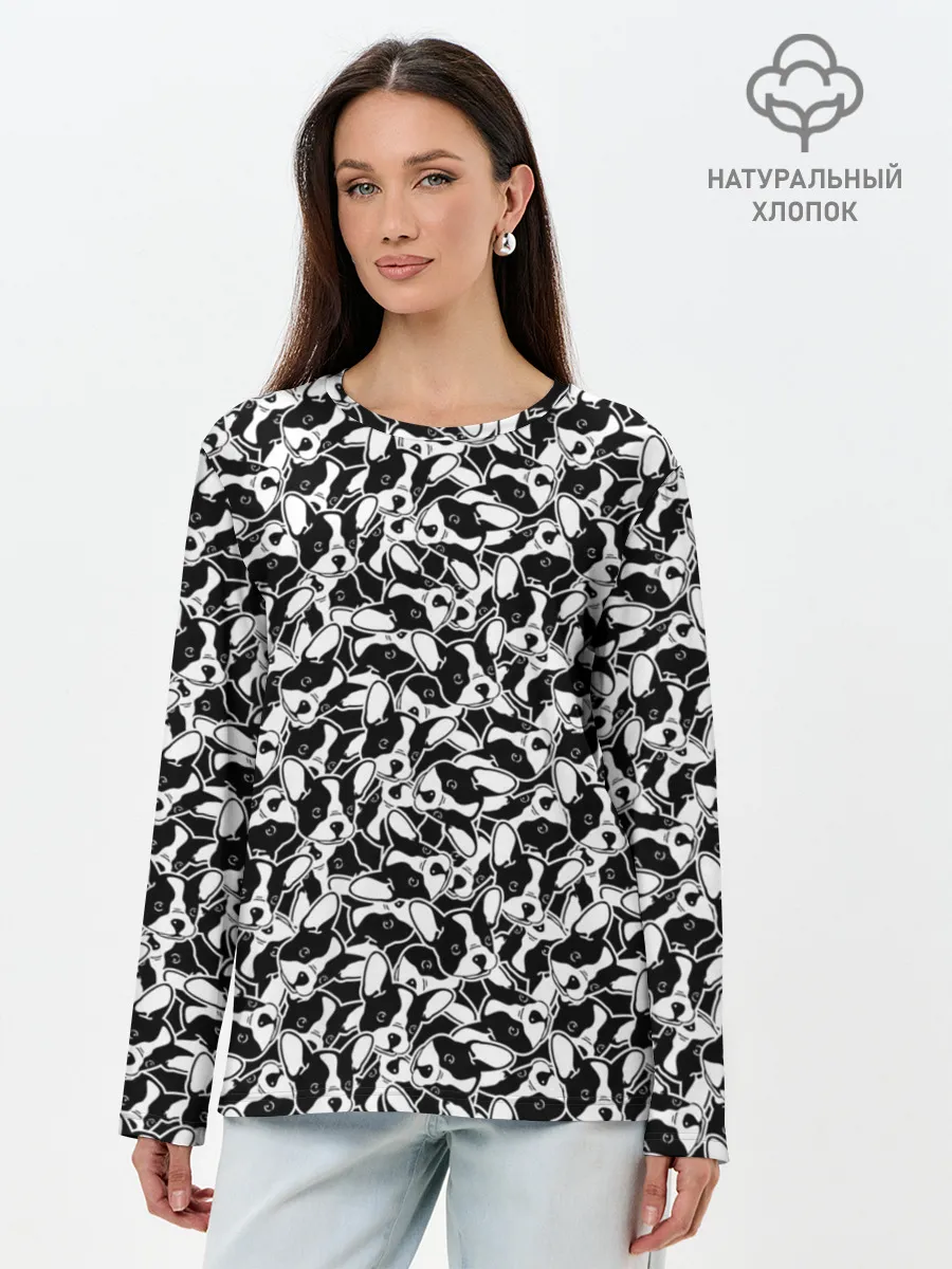 Лонгслив женский. Хлопок / Щенки Французского Бульдога