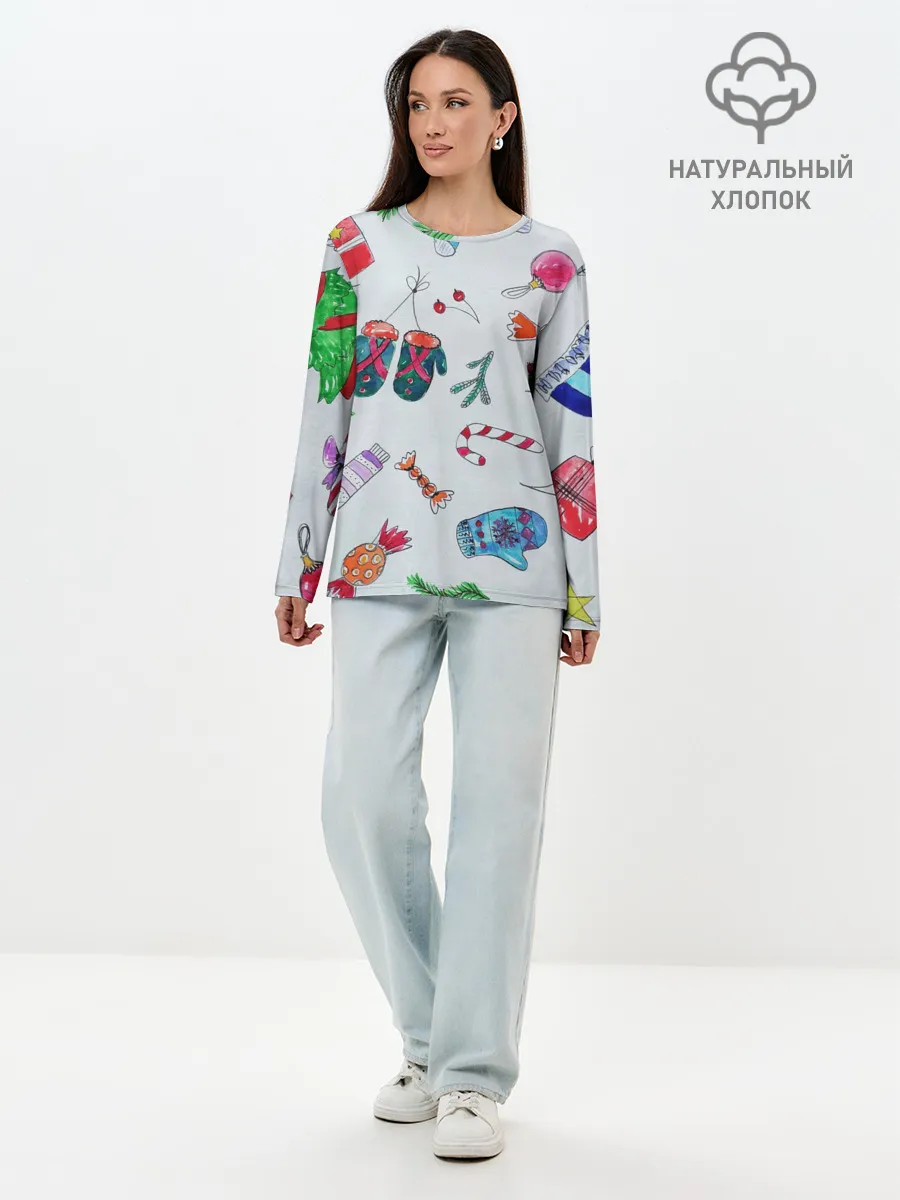 Лонгслив женский. Хлопок / шарики фонарики