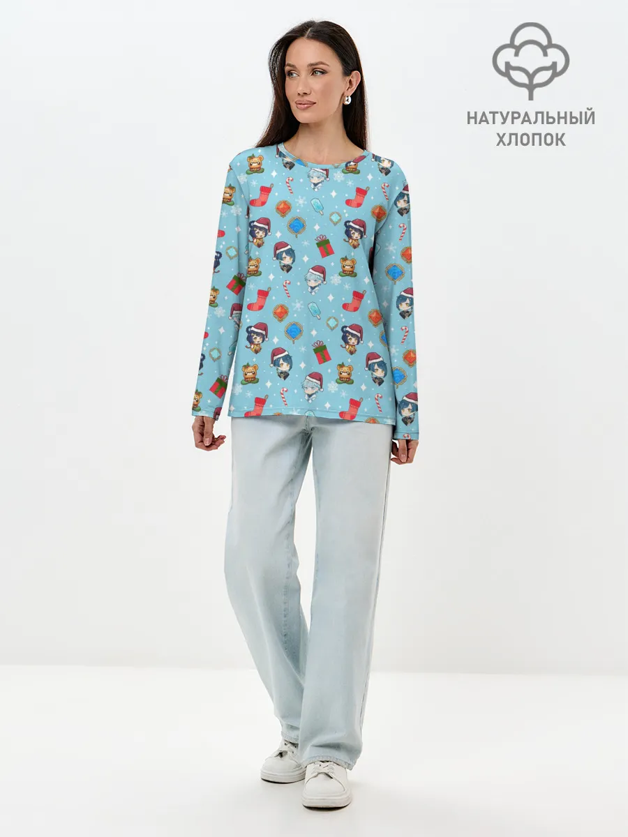 Лонгслив женский. Хлопок / GI Christmas Pattern