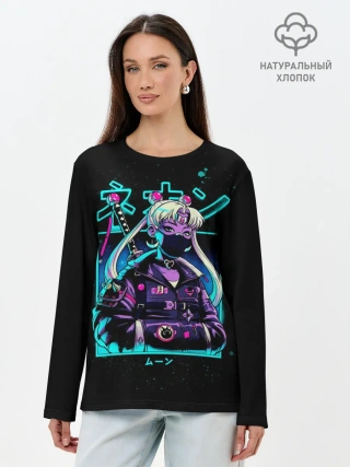 Лонгслив женский. Хлопок / Сейлор Мун неон