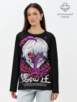 Лонгслив женский. Хлопок / Токийский гуль: Кен Канеки