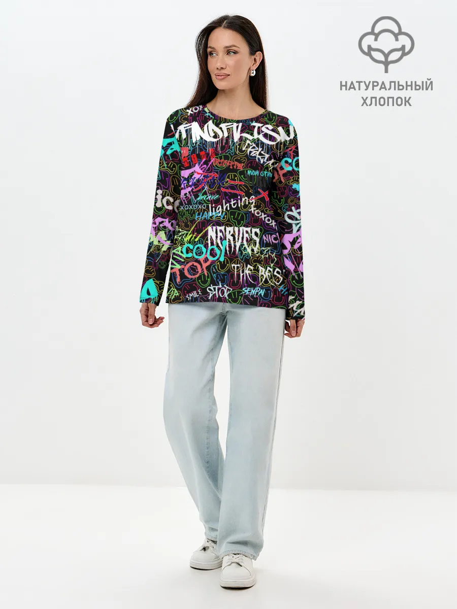 Лонгслив женский. Хлопок / neon graffiti | Smile