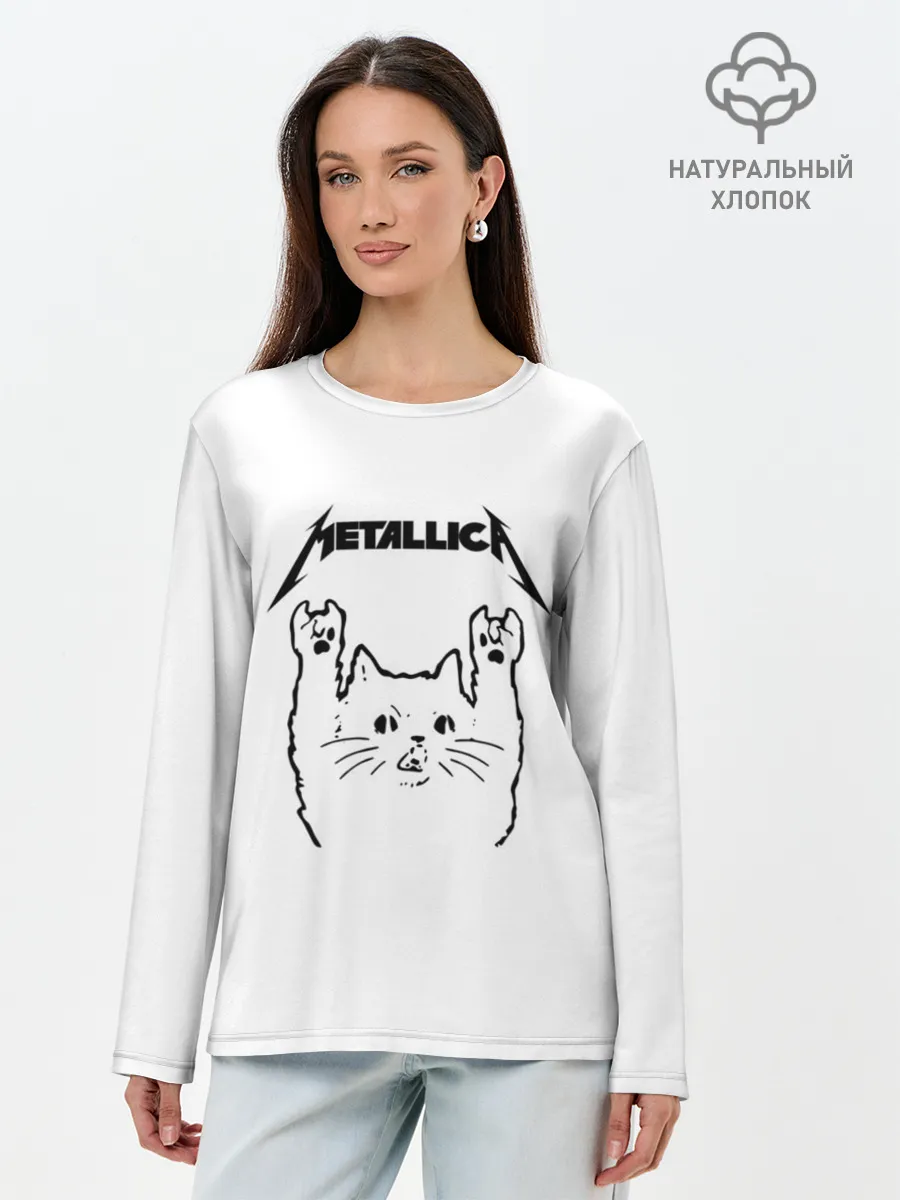 Лонгслив женский. Хлопок / Metallica / Meowtallica.