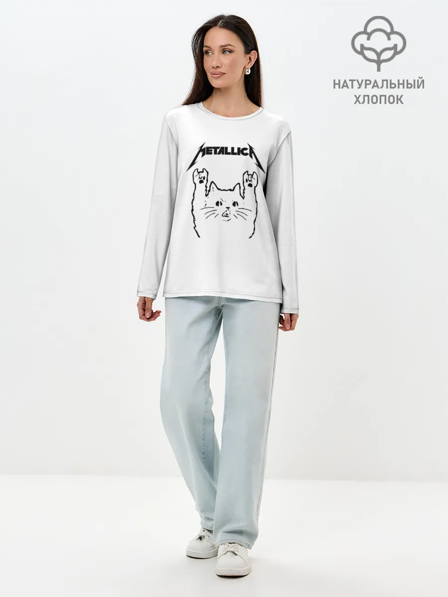 Лонгслив женский. Хлопок / Metallica / Meowtallica.