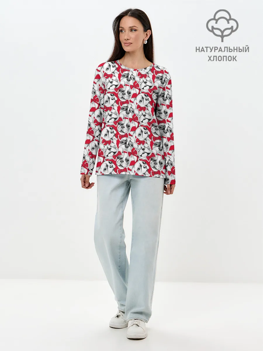 Лонгслив женский. Хлопок / Французский Бульдог