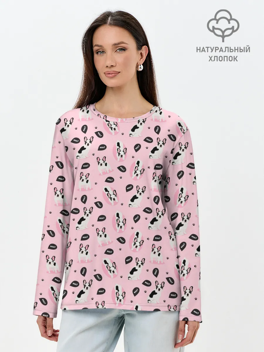 Лонгслив женский. Хлопок / Бульдог Французский