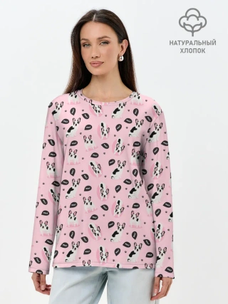 Лонгслив женский. Хлопок / Бульдог Французский