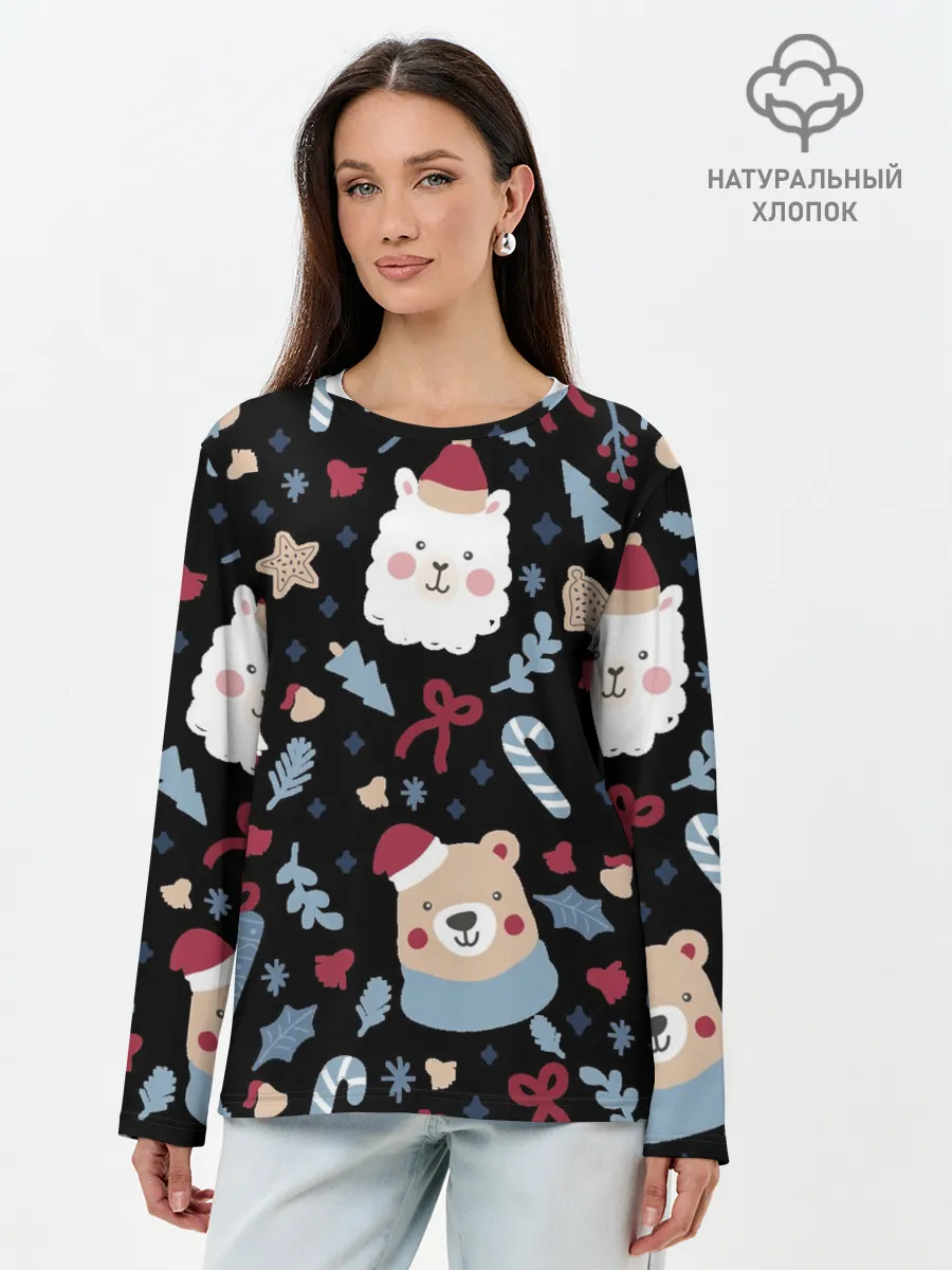 Лонгслив женский. Хлопок / Забавный Новый Год