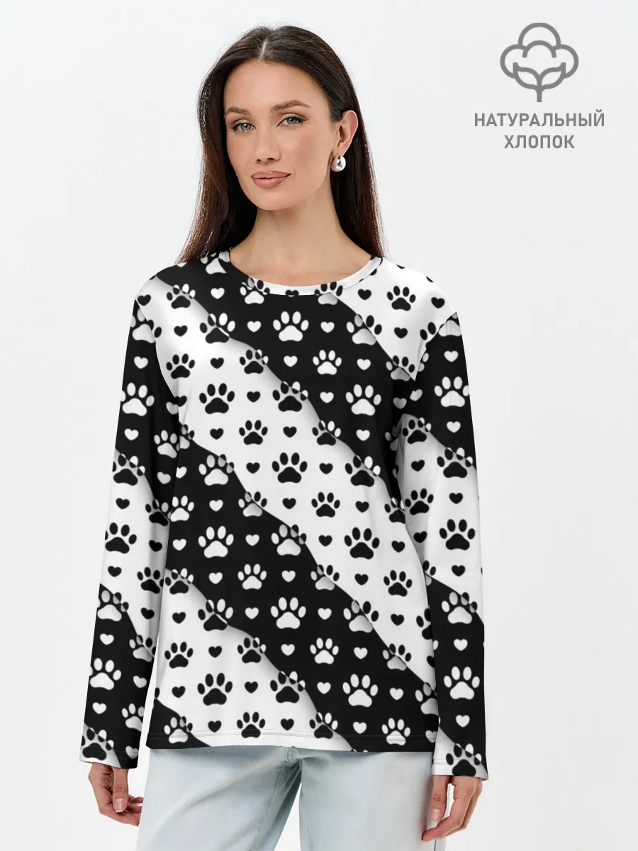 Лонгслив женский. Хлопок / Следы от Лап