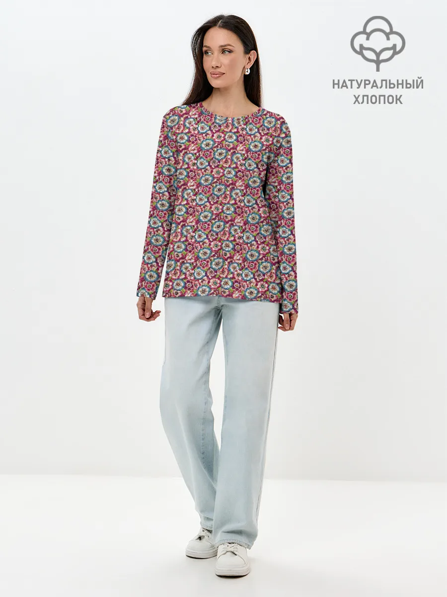 Лонгслив женский. Хлопок / Васильковое поле