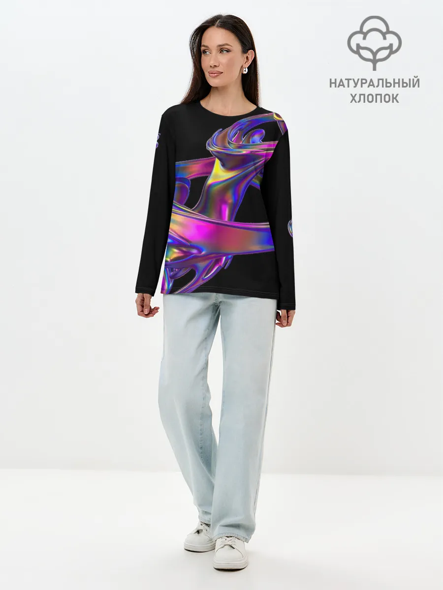 Лонгслив женский. Хлопок / Голографический ураган