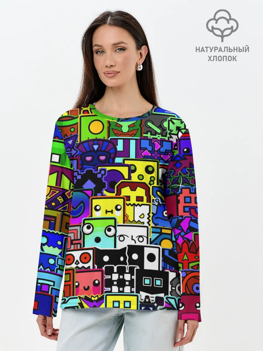 Лонгслив женский. Хлопок / GEOMETRY DASH ВСЕ СКИНЫ
