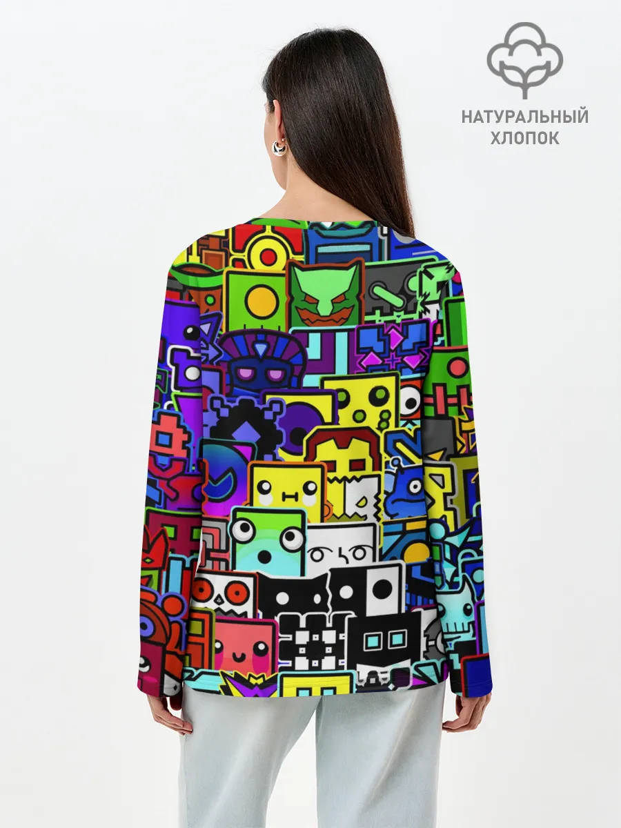 Лонгслив женский. Хлопок / GEOMETRY DASH ВСЕ СКИНЫ