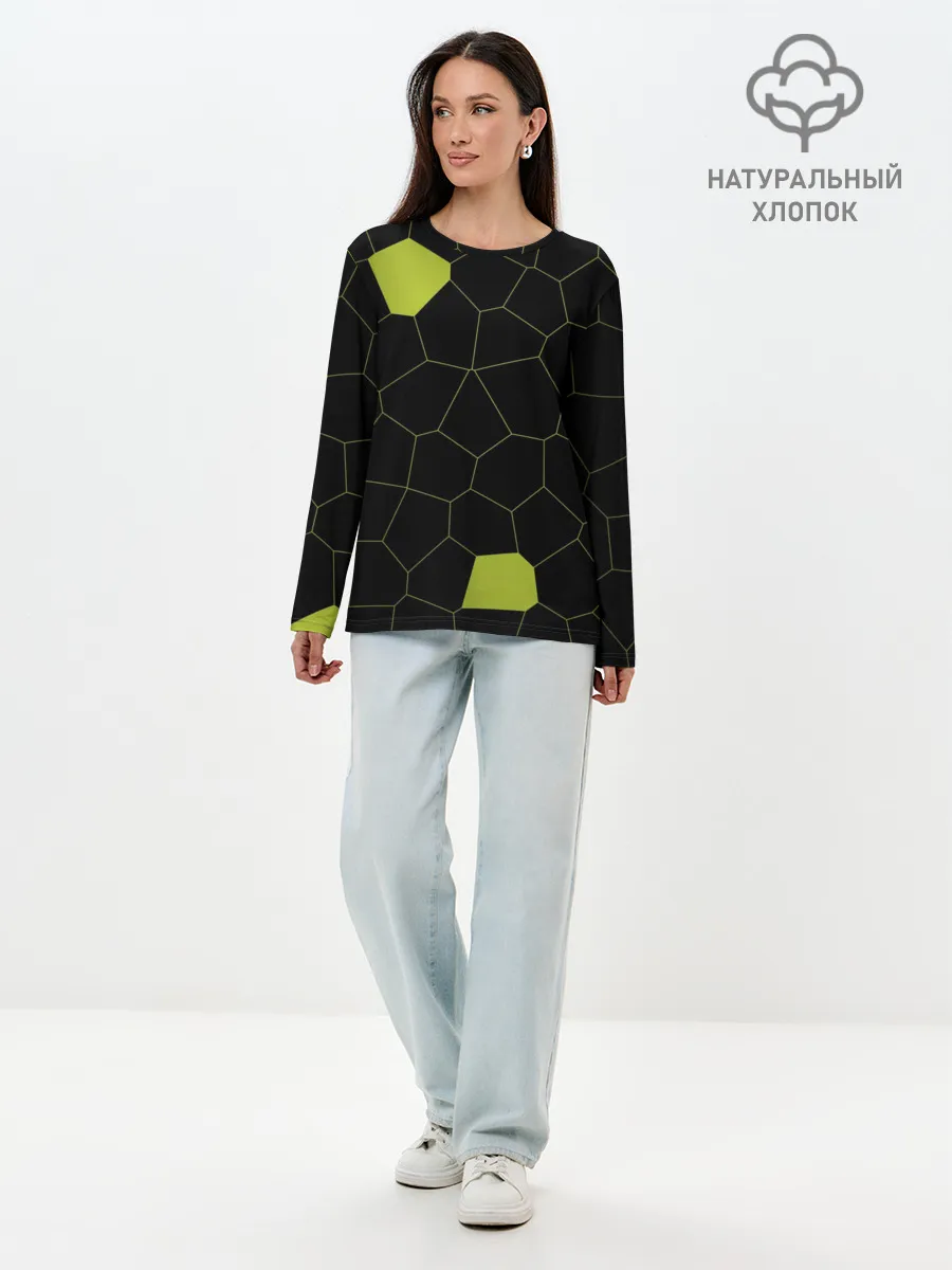Лонгслив женский. Хлопок / Кожа рептилии