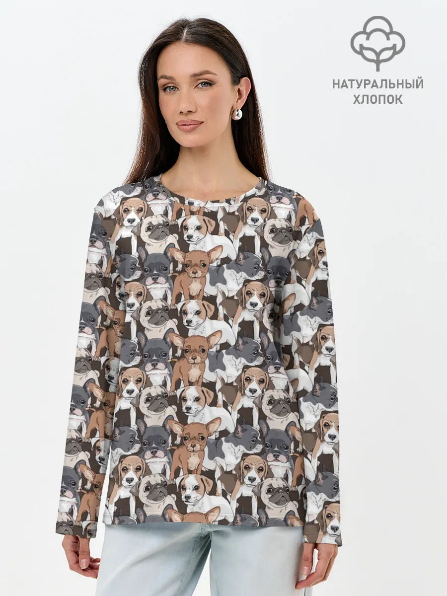 Лонгслив женский. Хлопок / Щенки Разных Пород