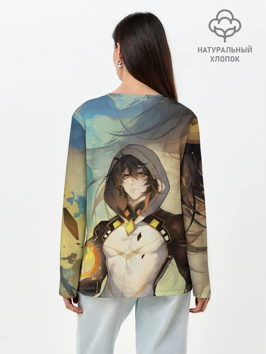 Лонгслив женский. Хлопок / Чжун Ли, Zhongli, Genshin Impact