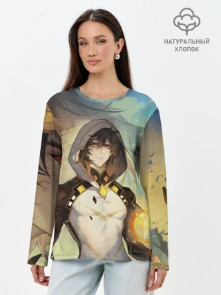 Лонгслив женский. Хлопок / Чжун Ли, Zhongli, Genshin Impact