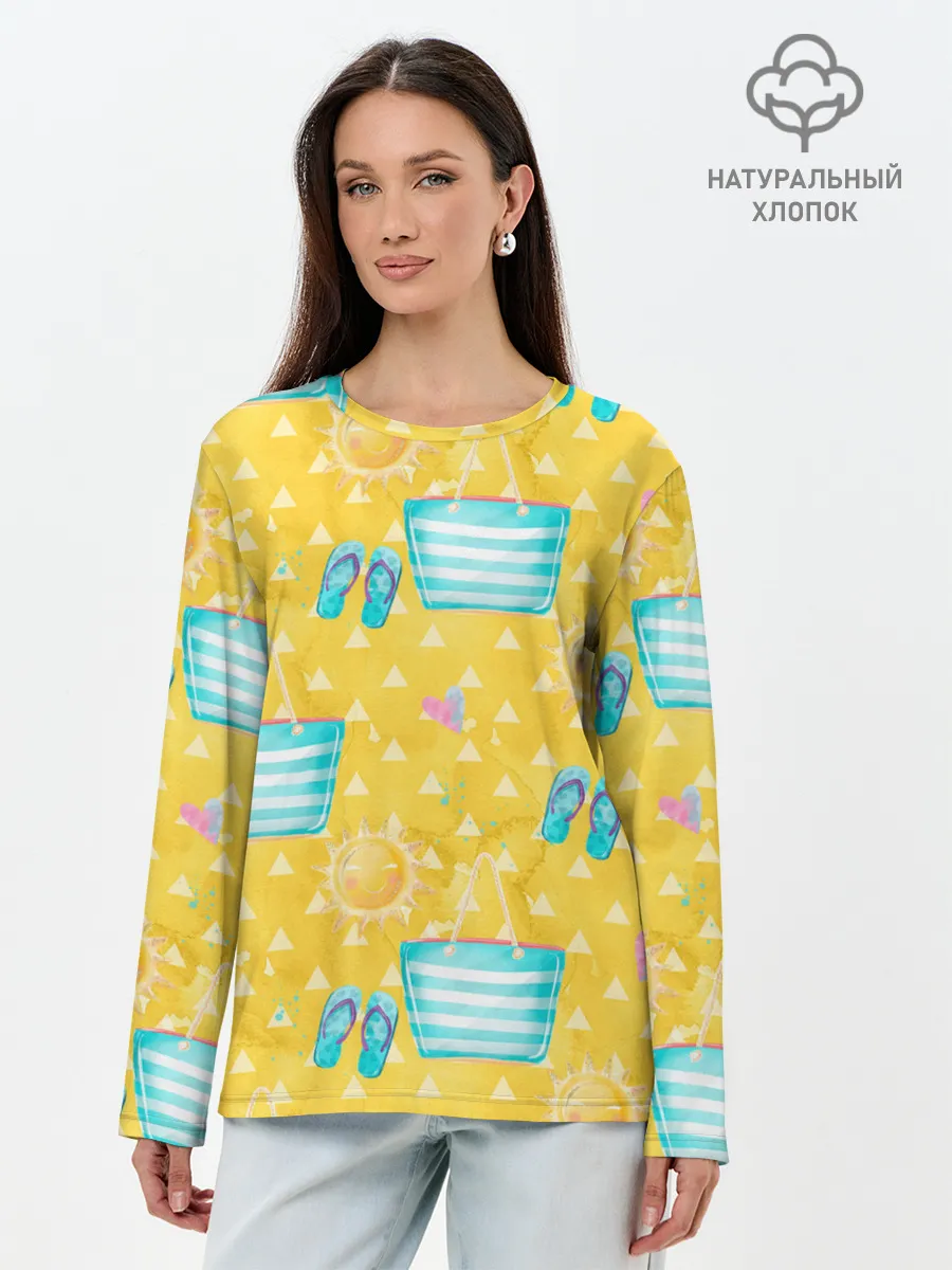 Лонгслив женский. Хлопок / Летний песочный пляж