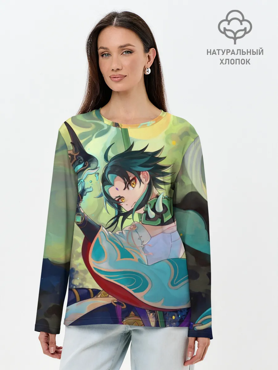 Лонгслив женский. Хлопок / Xiao | Сяо | Genshin Impact