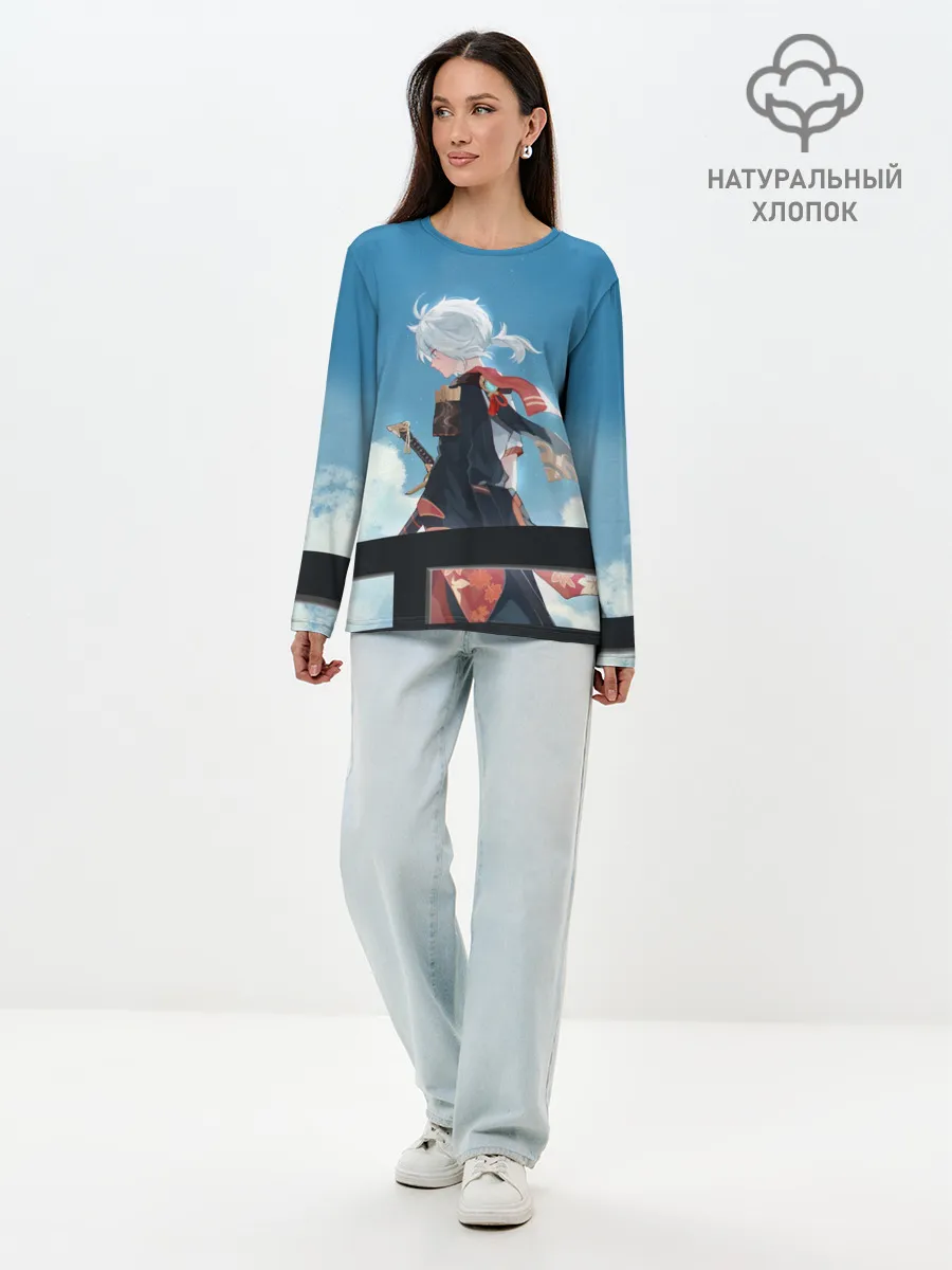 Лонгслив женский. Хлопок / КАДЗУХА НА ФОНЕ НЕБА