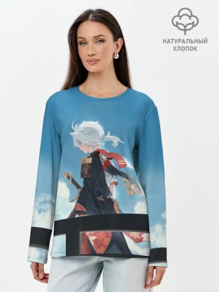 Лонгслив женский. Хлопок / КАДЗУХА НА ФОНЕ НЕБА
